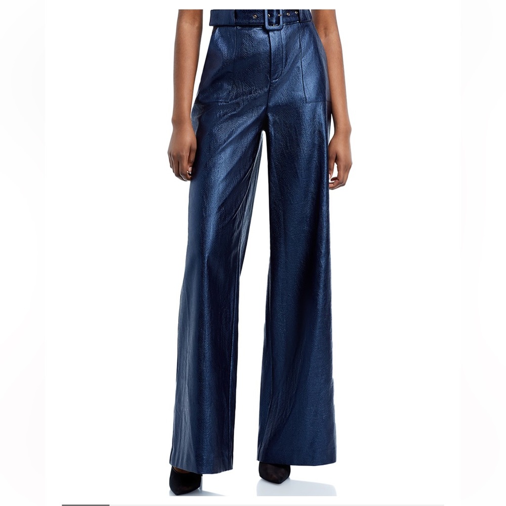NWT Ramy Brook Navy Leather high waisted bell bottom trousers